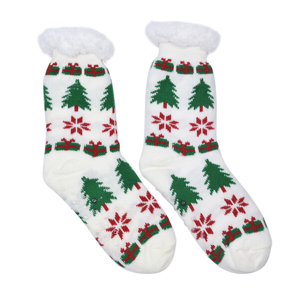2er-Set - 2 Paar rutschfeste Haus Socken mit warmem Sherpa Futter, Einheitsgr&ouml;&szlig;e , Weihnachtsmotiv, Wei&szlig; und Rot&nbsp; image number 5