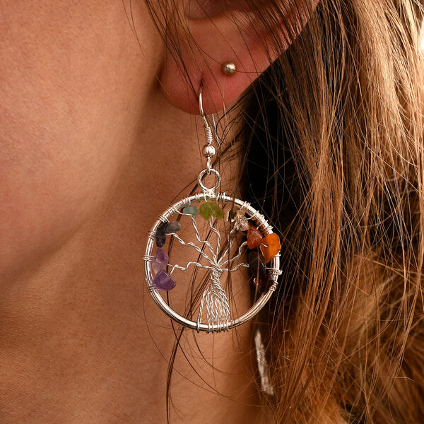 Mehrfarbige Edelsteine Lebensbaum-Ohrringe, silberfarben ca. 3.00 ct image number 1