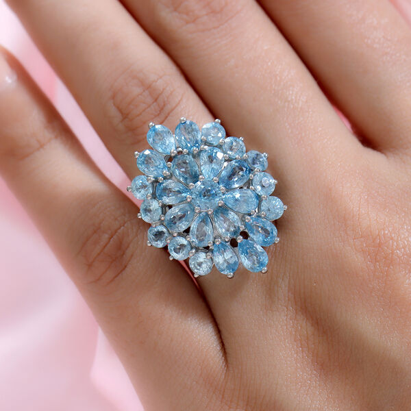 Kambodschanischer, blauer Zirkon-Ring, 925 Silber platiniert  ca. 14,89 ct image number 8