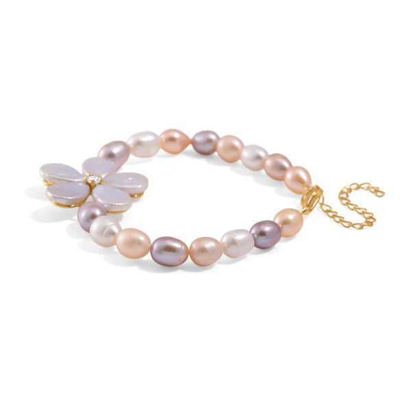 Keshi Perle, Mehrfarbige Süßwasser Perle Armband ca. 18 cm+ 5 cm Extender, 925 Silber vergoldet image number 2