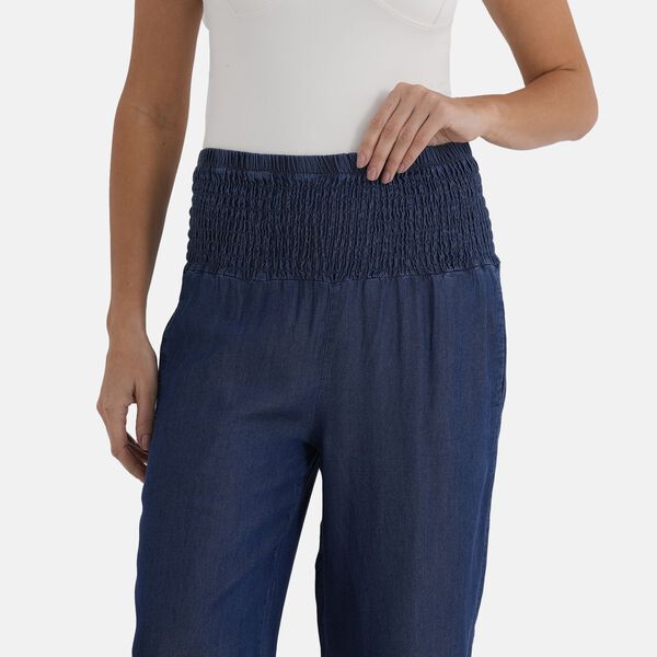 LA MAREY elastische weit geschnittene Denim-Hose, Dunkelblau image number 5
