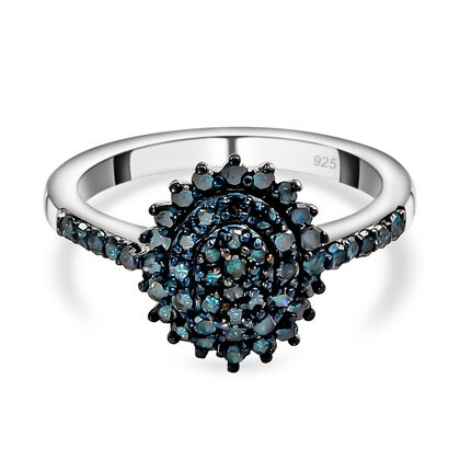 Blauer Diamant-Ring, 925 Silber platiniert (Gr&ouml;&szlig;e 20.00) ca. 0,50 ct
