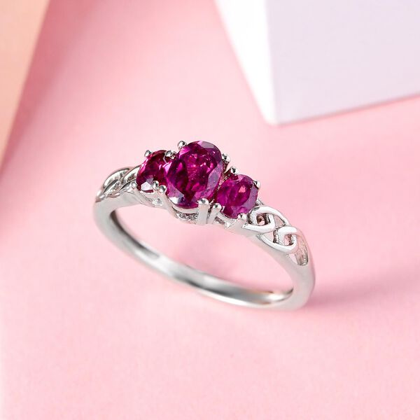 Rhodolith Granat-Trilogie-Ring, 925 Silber platiniert, 1,02 ct. image number 2