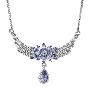 Tansanit Halskette 45 cm 925 Silber platiniert ca. 1,53 ct