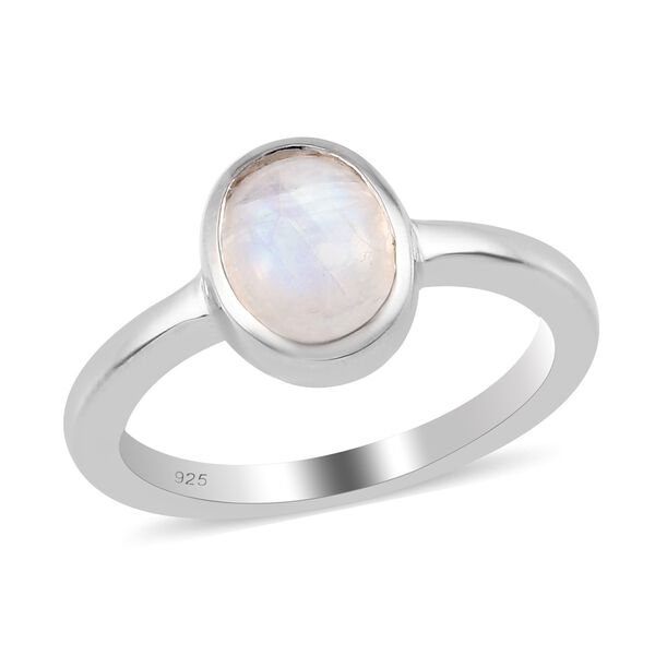 Regenbogen Mondstein Solit&auml;r Ring 925 Silber Platin-&Uuml;berzug image number 4