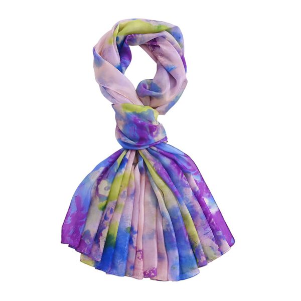  LA MAREY signature 100% silk scarf110*195cmweight:40gcolor:Blue leaves and pink floral patternsMaterial:100% Mulberry silk image number 5