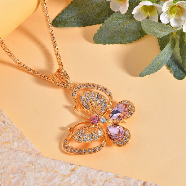 Rosa Kristall, Weißer Kristall Halskette ca. 70 cm  Std Gelb image number 2