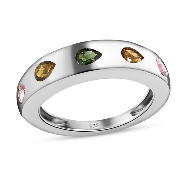Nat&uuml;rlicher mehrfarbiger Turmalin Ring, 925 Silber platiniert (Gr&ouml;&szlig;e 17.00) ca. 0.73 ct image number 4