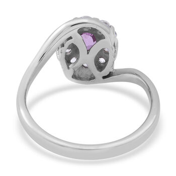 Rosa Saphir und Zirkon-Halo-Bypass-Ring, 925 Silber platiniert, 1,30 ct.