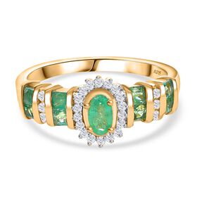 Kagem Sambischer Smaragd Ring 925 Silber 750 Gelbgold Vermeil (Größe 18.00) ca. 0,80 ct