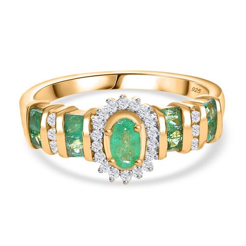 Kagem Sambischer Smaragd Ring 925 Silber 750 Gelbgold Vermeil (Größe 18.00) ca. 0,80 ct image number 0