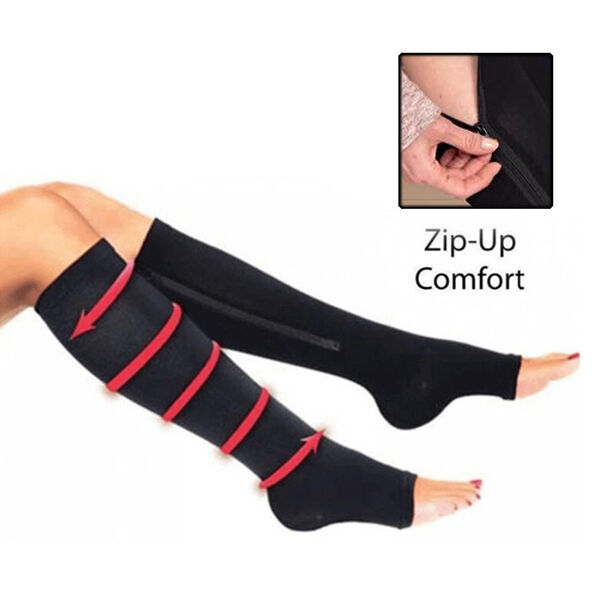 2er-Set Kompressionskniestr&uuml;mpfe mit Rei&szlig;verschluss, Gr&ouml;&szlig;e: L/XL, 8-10, Schwarz image number 1