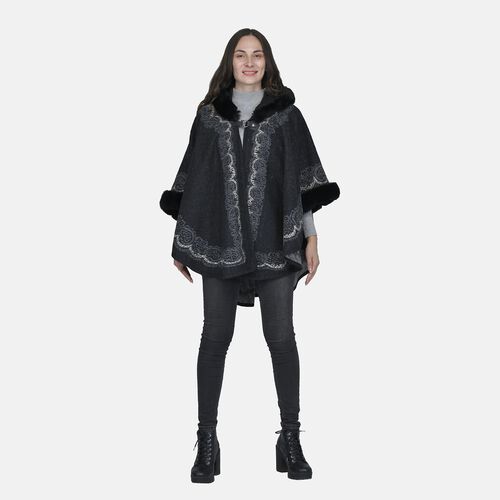 TAMSY - Designer Kunstfell Ruana, Schwarz image number 0