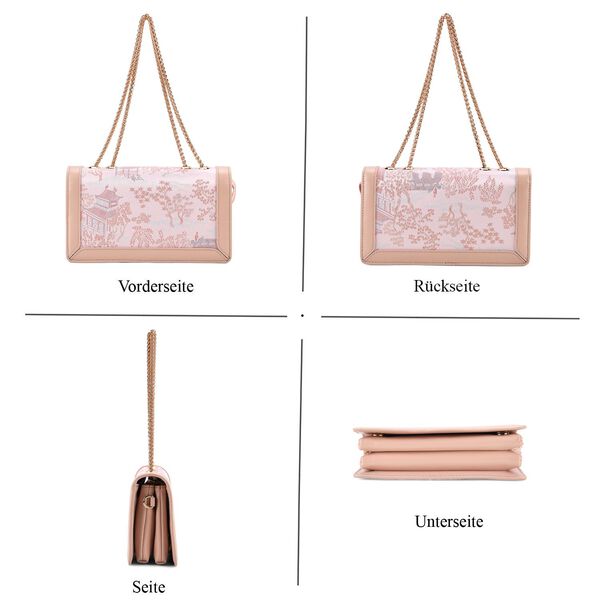 LA MAREY Brokat Crossbody Tasche aus Seide und Echtleder, 23x13x7cm, Rosa image number 5