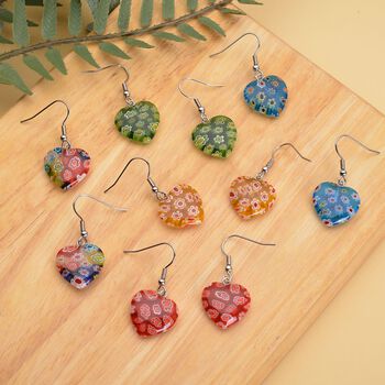 5er Set - Mehrfarbig Murano-Stil Glas Ohrringe, 316L Edelstahl