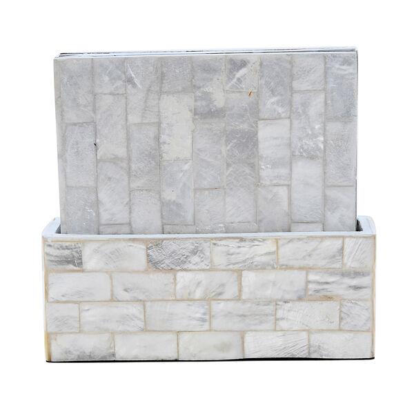 4er-Set Perlmutt Untersetzer mit Halter, Wei&szlig; image number 0