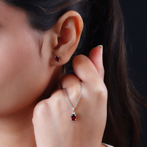 2er- Set, rote Granat-Ohrstecker und Anhänger, 925 Silber ca. 2,08 ct image number 3