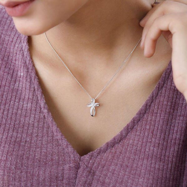 Wei&szlig;er Diamant Anh&auml;nger mit Kette, 925 Silber platiniert image number 2