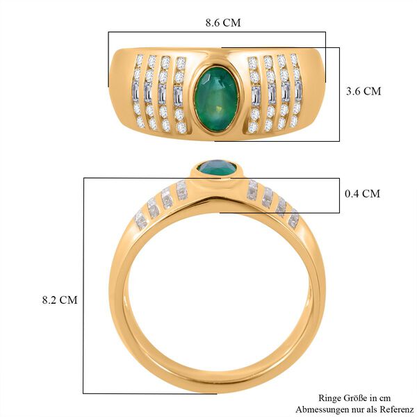 AAA Kagem Sambischer Smaragd, Wei&szlig;er Zirkon Ring 925 Silber Gelbgold Vermeil (Gr&ouml;&szlig;e 18.00) ca. 0,93 ct image number 4