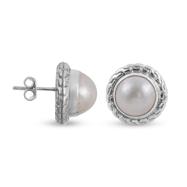 Royal Bali Kollektion - weiße Mabe Perlen-Ohrstecker, 925 Silber image number 3