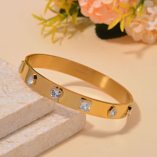 Designer Inspiriert Zirkonia Edelstahl Armreif ca. 20 cm, Goldfarben image number 1