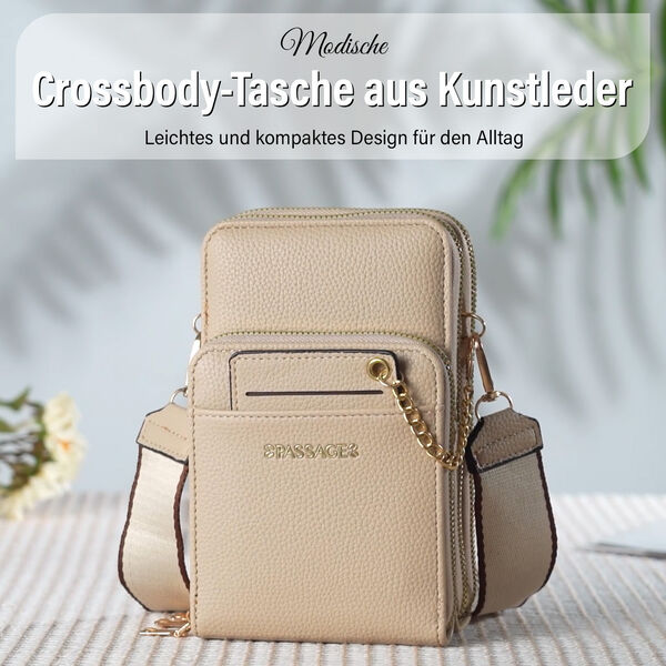 PASSAGE Crossbody Tasche, 18x6,5x11cm, Beige image number 1