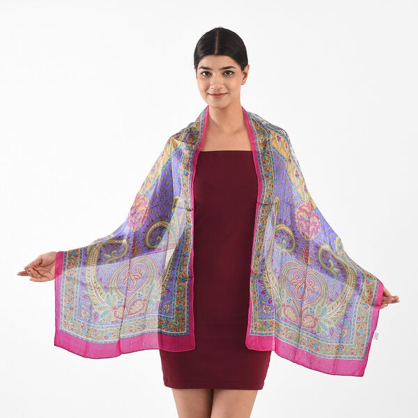 100% Seidenschal, bedruckt mit Paisleymuster, 50x160cm, Rosa image number 2