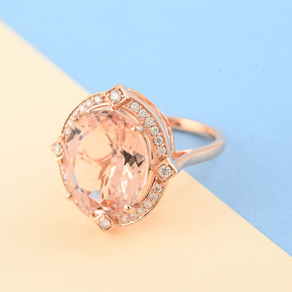 ILIANA AAA Marropino Morganit und Diamant-Ring, zertifiziert und geprüft SI G-H, 750 Roségold  ca. 7,00 ct image number 2