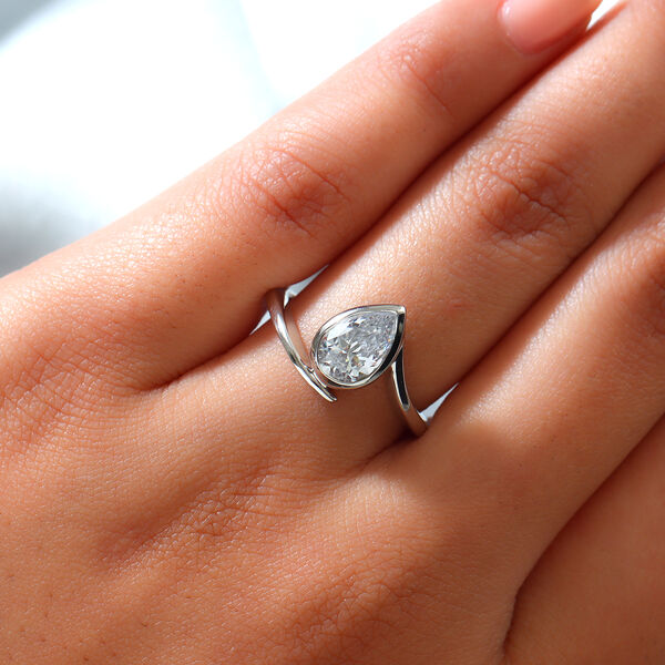 LUSTRO STELLA - feinster Zirkonia Bypass-Ring, 925 Silber platiniert image number 9