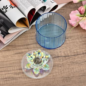 Deko Vorratsglas aus Kristallglas mit Lotusbl&uuml;te Deckel, blau
