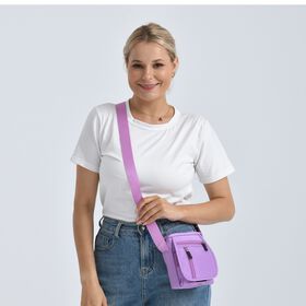 Umhängetasche mit mehreren Reißverschlussfächern und RFID-Schutz, 12,5x6x16cm, Lila