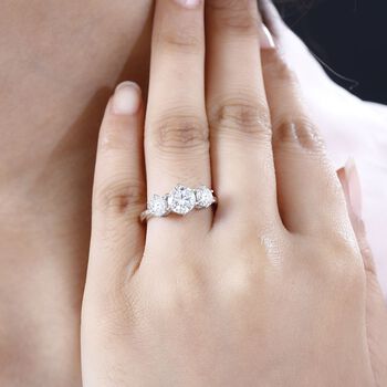 Moissanit Ring, 925 Silber rhodiniert - 2,06 ct.