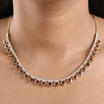 D'Joy AA Nat&uuml;rlicher Rhodolith Granat, Wei&szlig;er Zirkon Halskette ca. 45 cm 925 Silber 750 Gelbgold Vermeil ca. 19,12 ct.