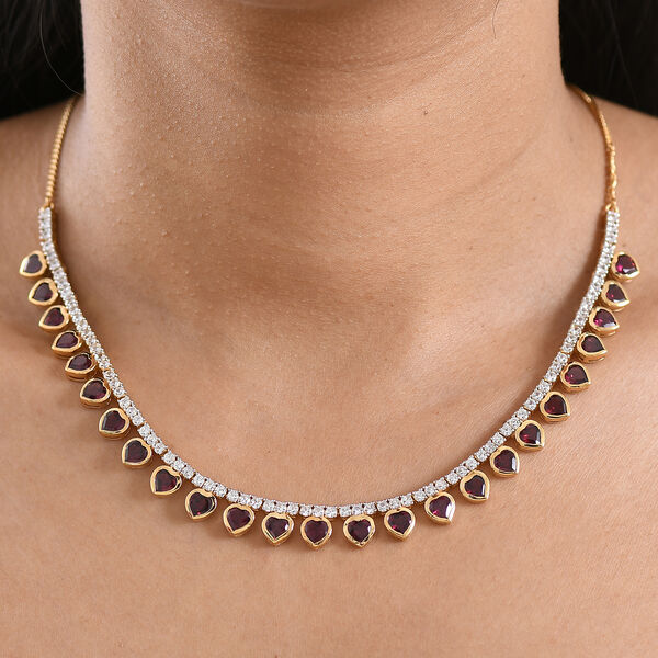 D'Joy AA Nat&uuml;rlicher Rhodolith Granat, Wei&szlig;er Zirkon Halskette ca. 45 cm 925 Silber 750 Gelbgold Vermeil ca. 19,12 ct. image number 2