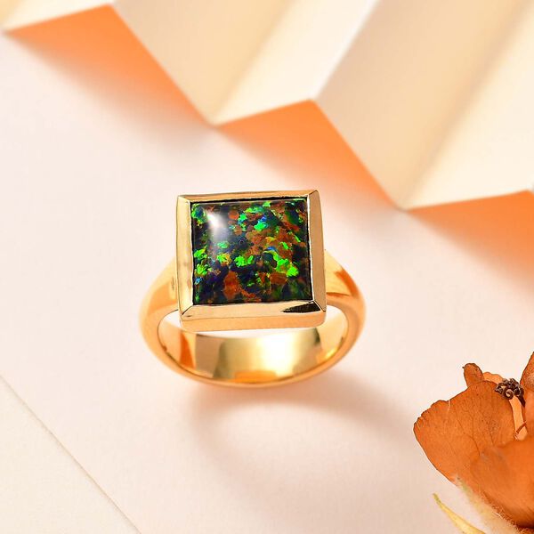 Lab Grown schwarzen Opal Ring, 925 Silber Gelbgold Vermeil, (Gr&ouml;&szlig;e 20.00) ca. 2.45 ct image number 2