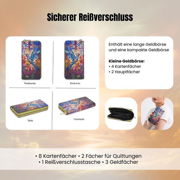 2-teiliges Geldbörsen-Set mit Vogel-Muster, 18x2,5x10 cm und 11x2,5x9 cm image number 4