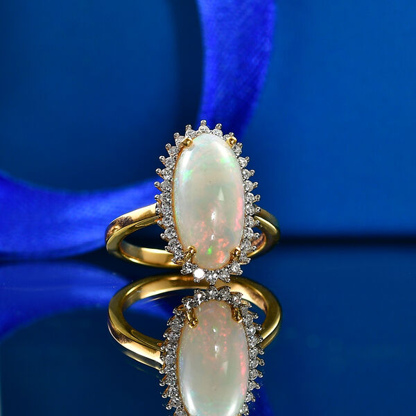 LUXURIANT - AAA Nat&uuml;rlicher, &auml;thiopischer Welo Opal, Lab Grown Diamant Ring 925 Silber 750 Gelbgold Vermeil (Gr&ouml;&szlig;e 20.00) ca. 3.77 ct image number 1