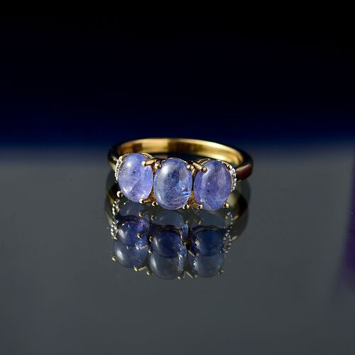 AA Tansanit, Weißer Diamant Ring 925 Silber 750 Gelbgold Vermeil (Größe 17.00) ca. 3,31 ct image number 1