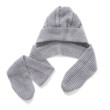 M&uuml;tzen- und Schal-Set - Beanie und Schal im einfarbigen Design, Winddicht und W&auml;rmend, M&uuml;tze: 22 cm, Schal: 83 cm, Grau