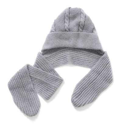 M&uuml;tzen- und Schal-Set - Beanie und Schal im einfarbigen Design, Winddicht und W&auml;rmend, M&uuml;tze: 22 cm, Schal: 83 cm, Grau