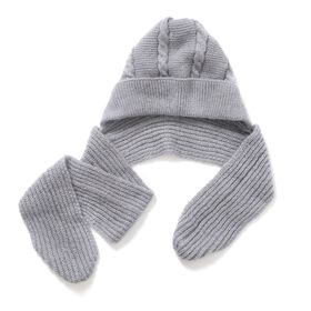 Mützen- und Schal-Set - Beanie und Schal im einfarbigen Design, Winddicht und Wärmend, Mütze: 22 cm, Schal: 83 cm, Grau