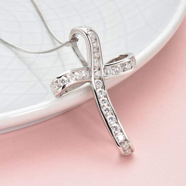 Moissanit Kreuz-Anh&auml;nger mit Kette, ca. 1,90 ct image number 1