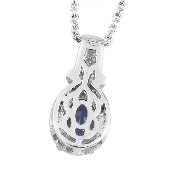 Tansanit und Zirkon Anh&auml;nger mit Silberkette 45 cm 925 Silber platiniert ca. 1,58 ct image number 5