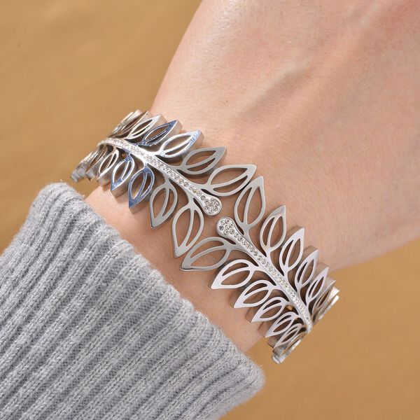 Weißer Kristall Armreif ca. 19 cm Reiner Edelstahl, Silberfarben image number 2