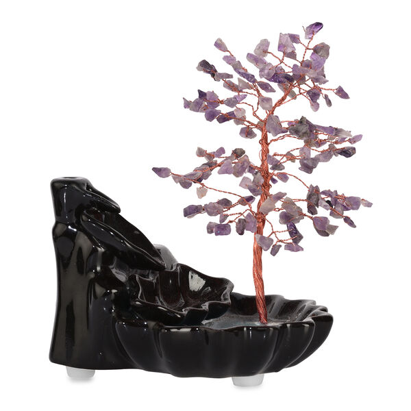 "Amythyst Backflow Incense Burner With  Crystal Tree Back Flow Incense Holder With 30 Incense Cones Size:- 18 X 10 X 20 Cms Color- Purple" image number 3
