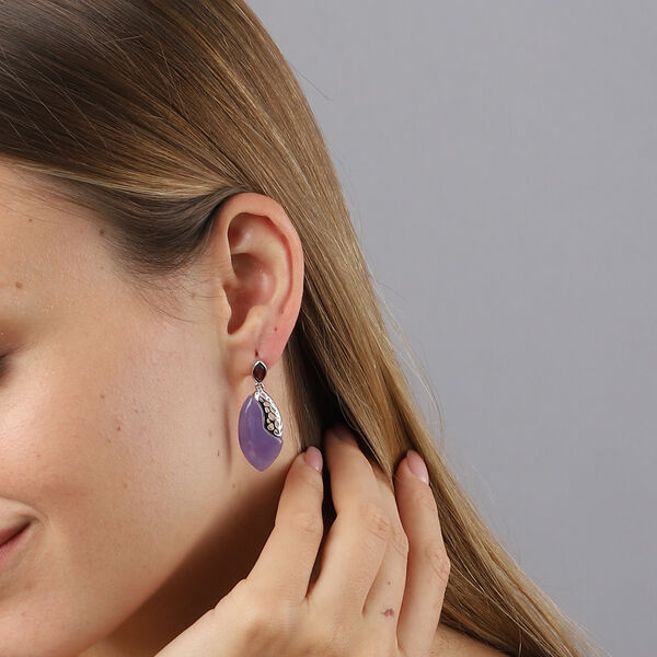 lila Jade und Rhodolith Granat Ohrhänger 925 Silber rhodiniert ca. 27,00 ct  image number 3