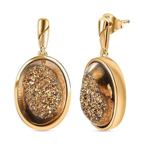 Goldene Drusy Quarz Ohrringe Messing ca. 18.90 ct image number 0
