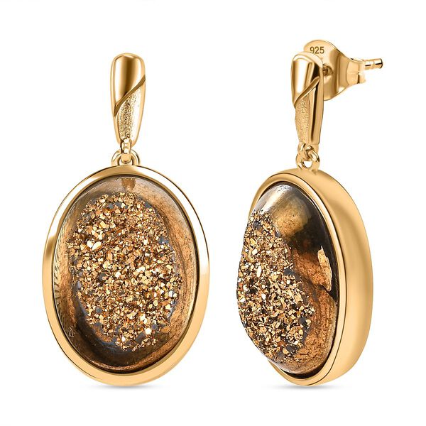 Goldene Drusy Quarz Ohrringe Messing ca. 18.90 ct