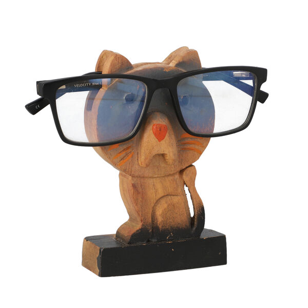 2er-Set Brillenhalter aus Kiefernholz, Eule und Katze, Braun image number 3