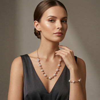 EverTrue S&uuml;&szlig;wasserperle 50cm Halskette und 19cm Armband in Ros&eacute;goldton